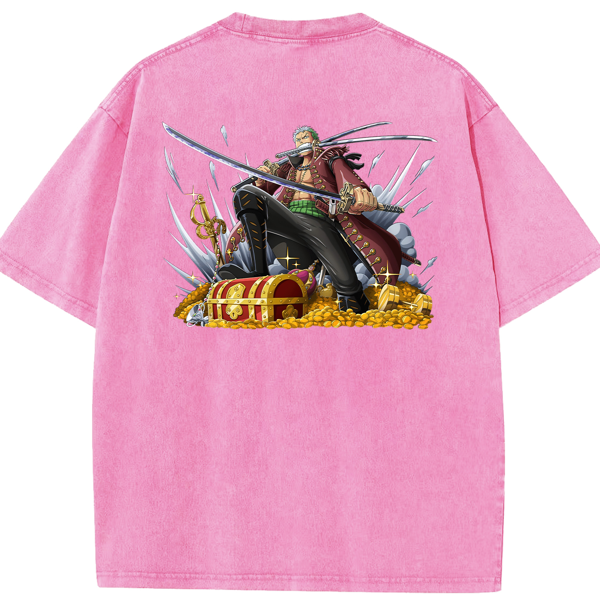 ワンピース ロロノア・ゾロ ONE PIECE Roronoa Zoro 綿100% ヴィンテージ風 半袖Tシャツ（背面プリント）